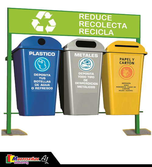 Estación de reciclaje <br>con 3 contenedores