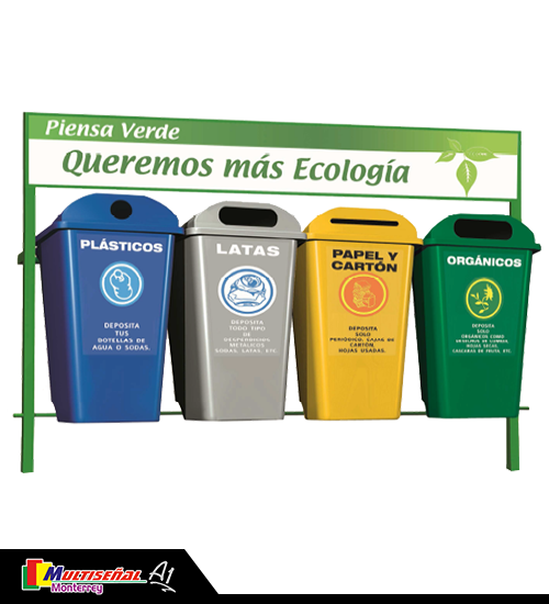 Estación de reciclaje <br>con 4 contenedores