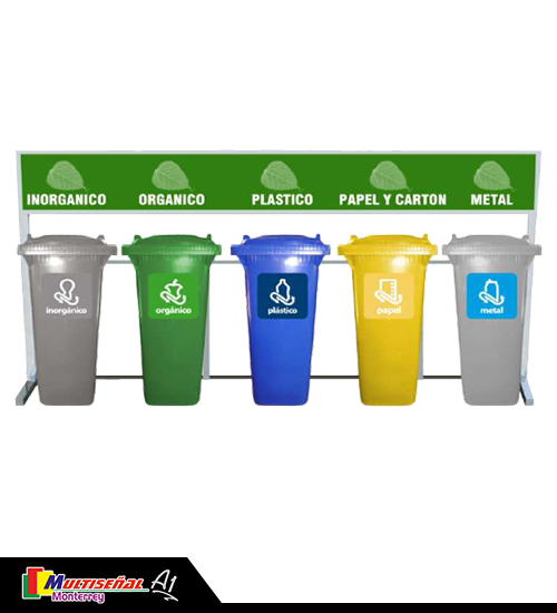 Estación de reciclaje <br>con 5 contenedores